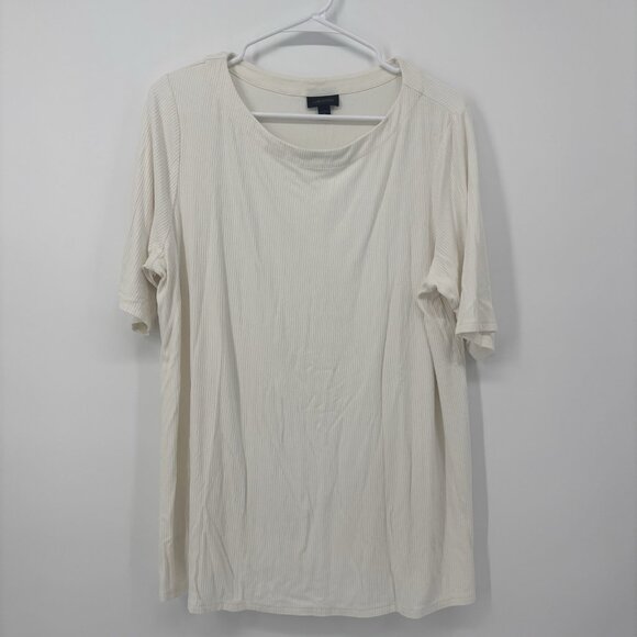 J Jill Wearever Collection Cream Short Sleeve Shirt Size XL Ribbed Stretch - Picture 1 of 9
